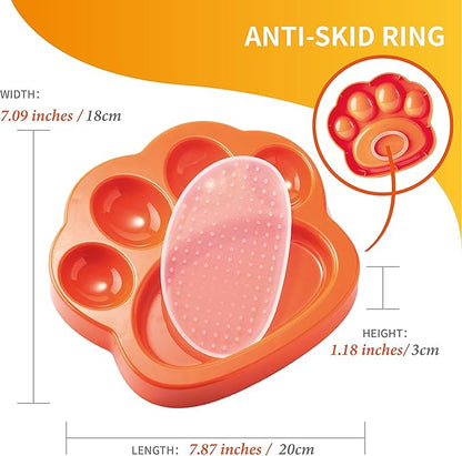 PetDreamHouse PAW 2-in-1 Mini Slow Feeder Dish & Lick Pad for Small Dogs, Puppies & Cats, Paw-Shaped Slow Feeding Dish with an Interchangeable PAW Lick Pad., Orange, 1 Count (Pack of 1)