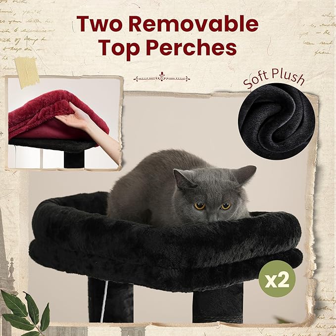 Tall Cat Tree, Large Cat Tower for Adult Cats, 80.7'' (205cm) Heavy-Duty Cat Tree House for Indoor Cats 20 lbs+ with Scratching Posts, 2 Top Perches/Condos, Hammcok, Black(Gothic) GCT034BR