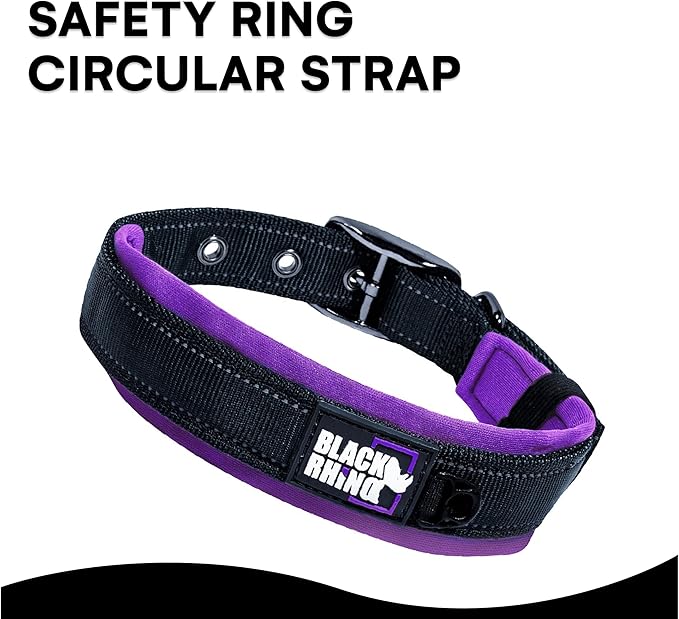 Black Rhino Reflective Dog Collar - Heavy Duty Adjustable Comfort Collar with Ultra Soft Neoprene Padding for All Breeds - Weatherproof, Lightweight Dog Collars for Medium Dogs (Medium, Purple/Black)