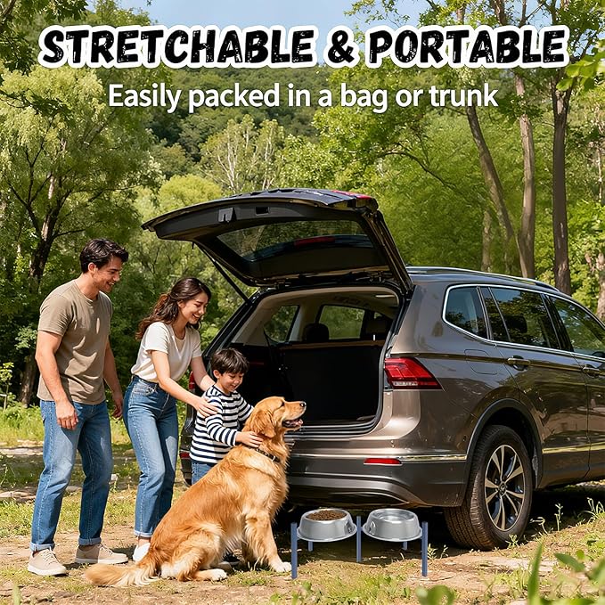Adjustable Elevated Dog Bowl Stand, Metal Feeder Riser for Large Medium Dogs, Portable Travel Design, Slow Feeder Compatible (Without Bowls)
