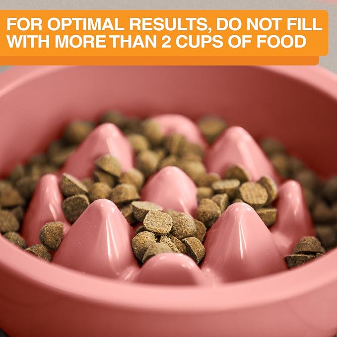 The Niner Slow Feed Bowl - Raised Peaks Slow Down Pets Eating - Fits Elevated Feeders Including Neater Feeder Large Sizes - Gentle on Teeth and Gums - Holds up to 2 Cups (Pink)