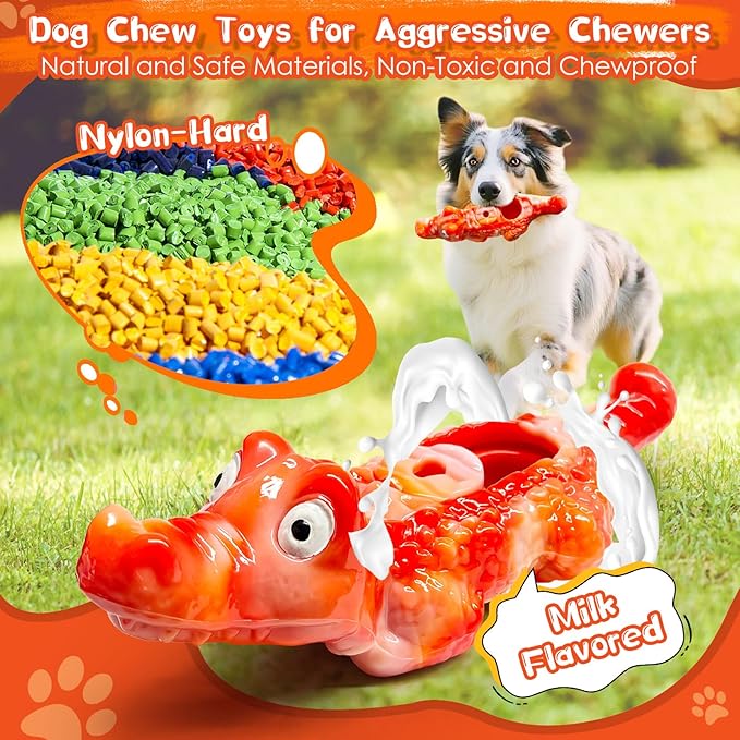 Dog Toy for Aggressive Chewers:Tough Almost Indestructible Chew Toys for Medium & Large Breeds,Treat Dispensing Dog Puzzle Toy Reduce Pet Anxiety and Boredom to Keep Them Busy,Milk Flavored