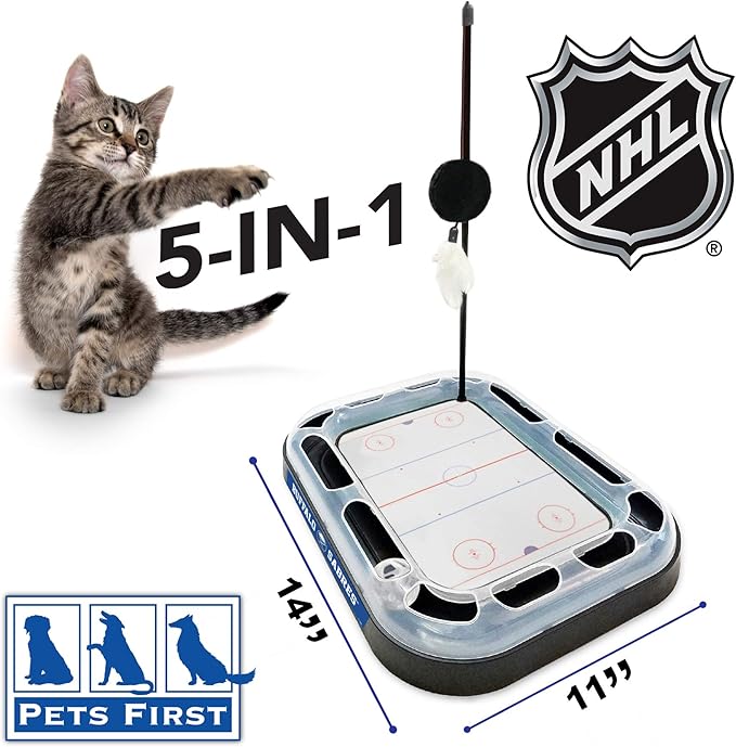 Pets First 5-in-1 NHL Buffalo Sabres Hockey Field Cat Scratcher Toy with Interactive Cat Ball Bell