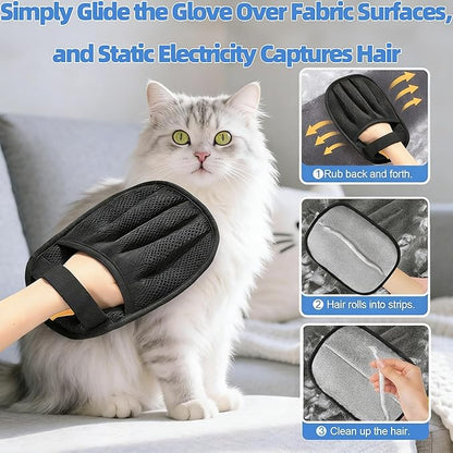 Pet Hair Removal Glove for Laundry, Magic Grooming Brush for Dogs Cats, Electrostatic Hair Remover Tool with Five-Finger Design for Couch, Carpet, Clothing, Car Seat Black