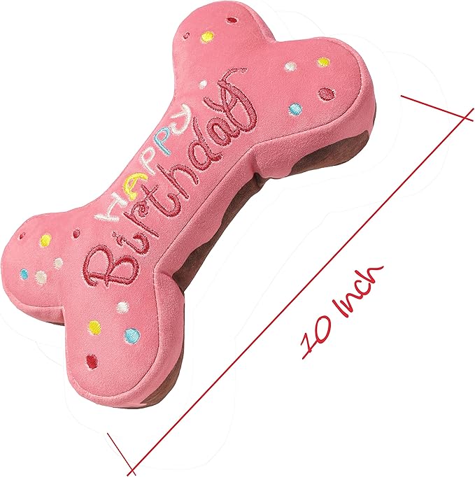 Tamu style Dog Birthday Toys for Small Medium and Large Breeds, Soft Cotton Filled Squeaky Play, Cute Bone Shape Cake, Fun Gift