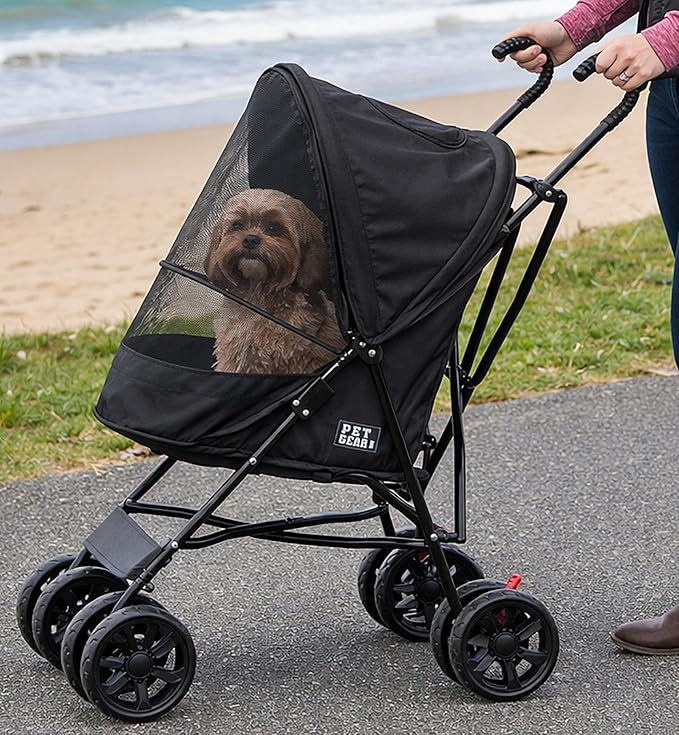 Pet Gear Travel Lite Plus Stroller, Compact, Easy Fold, No Assembly Required, Large Wheels for Cats and Dogs up to 15 pounds, Dark Charcoal