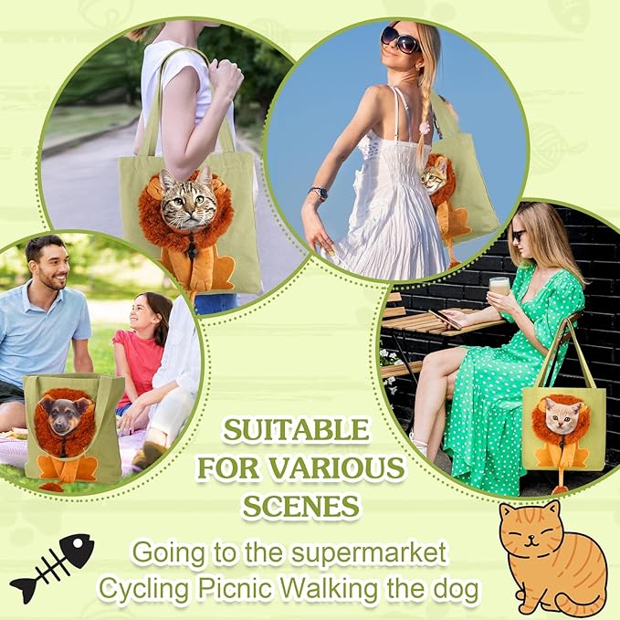 Cunno Pet Canvas Shoulder Bag Lion Shaped Cute Cat Carrier Handbag Portable Carrying Dog Tote Bag for Small Animal Supplies Outdoor Travel(Green)