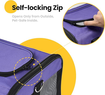 Dog Carrier Soft Sided, Large Cat Carrier with Inner Safety Leash, Pet Transport Carrier for Large Cats and Medium Dogs up to 20 Lbs, Collapsible Travel Puppy Carrier Bag -Purple L