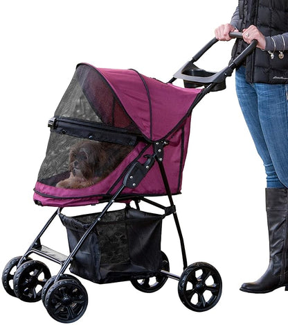 Pet Gear No-Zip Happy Trails Lite Pet Stroller for Cats/Dogs, Zipperless Entry, Easy Fold with Removable Liner, Safety Tether, Storage Basket + Cup Holder, 3 Colors