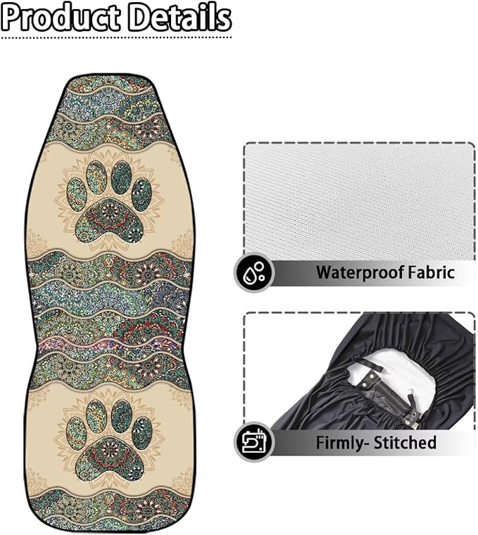 Dog Paw Car Seat Cover, Non-Slip Auto Front Seat Covers Automobile Seats Protectors Car Accessories for Vehicle, Cars, Sedan, Truck, SUV, Van