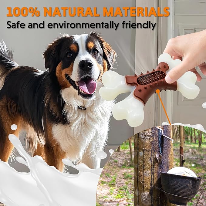 LaRoo Dog Chew Toys for Aggressive Chewers, Durable Nylon Bones Tough Toys for Training and Cleaning Teeth, Interactive Treat Dispensing Toy for Small/Medium Dog, Teething Relief, Meat Flavor (Brown)