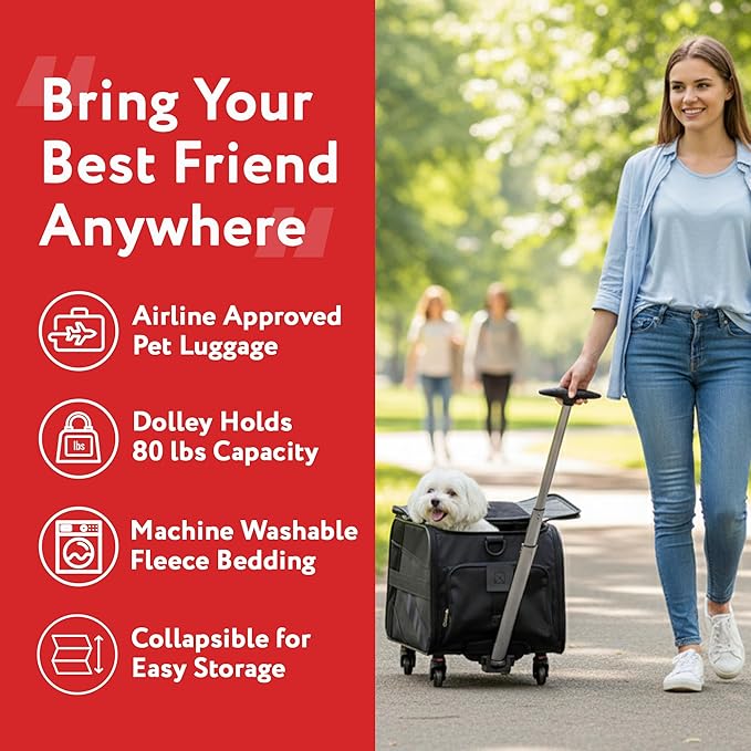 dbest products Pet Smart Cart, Medium, Black, Rolling Carrier with wheels soft sided collapsible Folding Travel Bag, Dog Cat Airline Approved Tote Luggage backpack