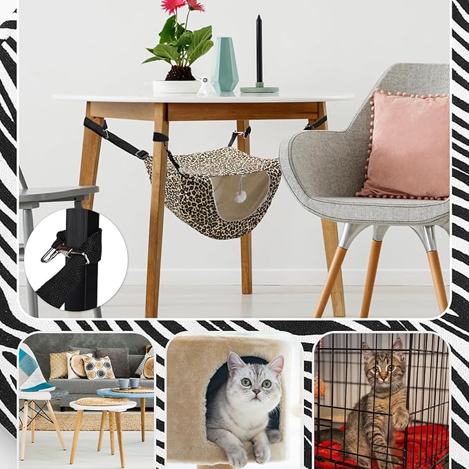 Unittype 2 Pieces Cat Cage Hammock Hanging Pet Bed Double Layer Soft Plush Hanging Pet Comfortable Hammock Bed for Indoor Kitten Ferret Hamster Rabbit or Small Animals, 2 Styles(Leopard)