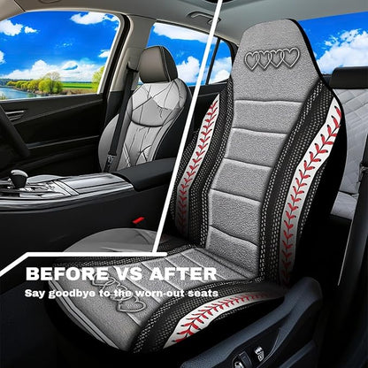 Love Heart Car Seat Covers Baseball Print Universal Bucket Seat Cover Waterproof Anti-Slip Automotive Accessories Suitable for Cars, SUV and Trucks