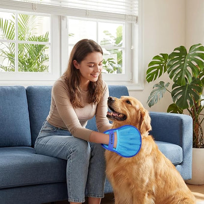 Upgraded Pet Hair Removal Glove for Dogs & Cats, Electrostatic Five-Finger Hair Remover for Furniture, Couch, Carpet, Clothing& Car Seat, 1Pcs Reusable Magic Brush Pet Hair Remover Tool (Blue)
