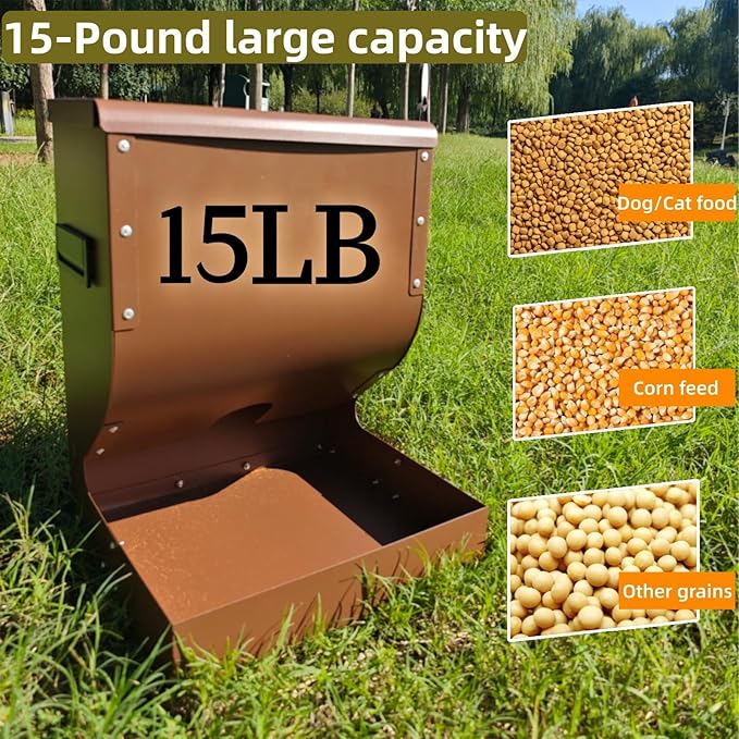 Automatic Dog Feeder Large Breed, 15lb Indoor/Outdoor Gravity Feeder for Dogs, Hanging Self Feeding Dispenser for Medium and Large Dogs, Cats, and Chickens