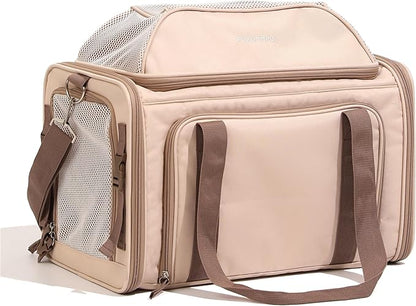 FUKUMARU Cat Carrier, 18x11x11 Expandable Soft Cat Travel Carrier, Ventilate Airline Approved Dog Carrier, Durable Small Dog Carrier with Anti-Scratch Mesh, Escape-Proof Pet Carrier for Cat, Pink