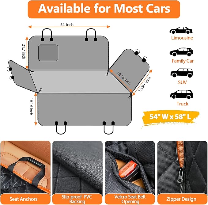 URPOWER Waterproof Dog Car Seat Cover for Back Seat & 27Oz Insulated Portable Dog Water Bottle
