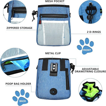 Dog Treat Pouch - 3 Ways to Wear Treat Pouches for Pet Training and 2 Pieces Clicker Taining for Dogs, Dog Training Treat Pouch Bag and Dog Clicker for Training with Waist Belt Shoulder Strap - Blue