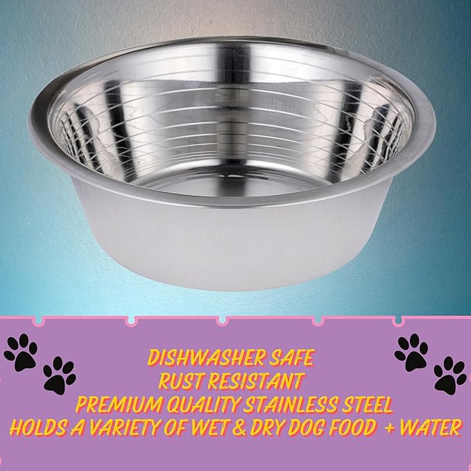 Bosky 2 Pack Stainless Steel Dog Bowls 8.8" Diameter for Food or Water ~ Ideal for Use on Floor or for Elevated Pet Feeder Stands (8 Cups)