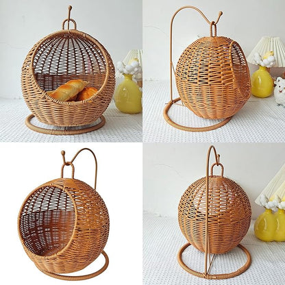 Hanging Cats Bed, Imitation Rattan Cats House Basket Bed Hammock Swing Beds for Indoor Small Pets Resting Basket Beds for Indoor and Outdoor Small Space