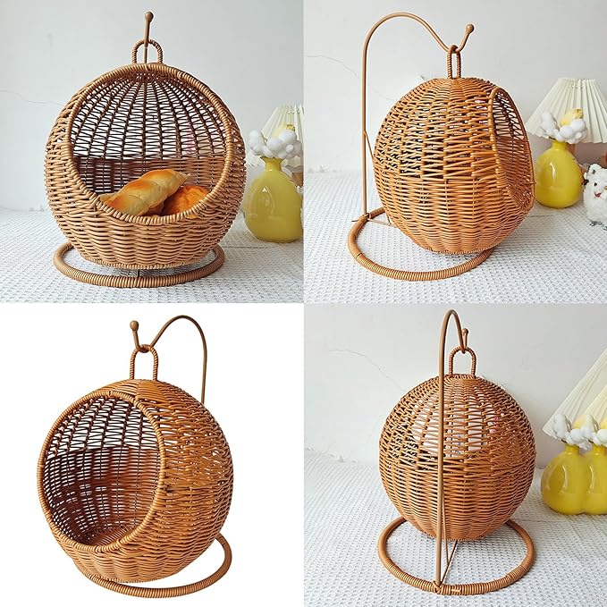 Imitation Rattan Cats Basket Hanging Hammock Bed for Small Space Comfortable Small Nest for Indoor and Outdoor Sleep Place
