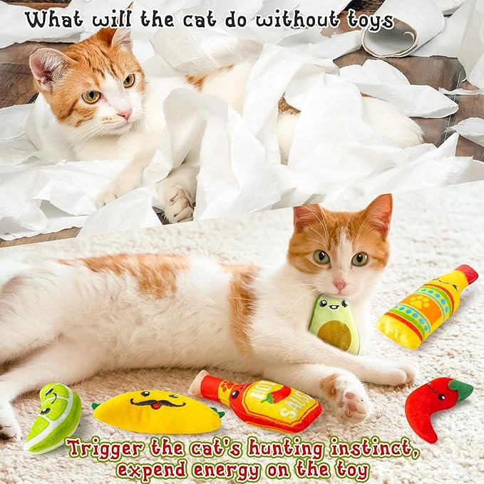 L1rabe Mexican Catnip Stuffed Toys - National Pet Day 6Pcs Cinco de Mayo Carnival Funny Cat Toys for Cat Lovers, Carnival Sause Avocado Indoor Kitten Chew Bite Kick Interactive Pet Supplies Kitten