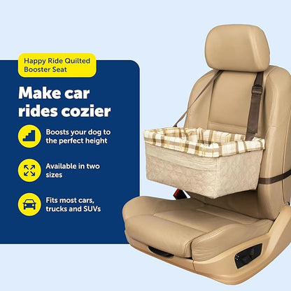 PetSafe Happy Ride Booster Seat for Dogs - Open Road Comfort - Safe Tether System - Zipper Pouch Dog Seat - Machine Washable Fleece Liner - Easy Install Design - Tan - Up to 18 lb