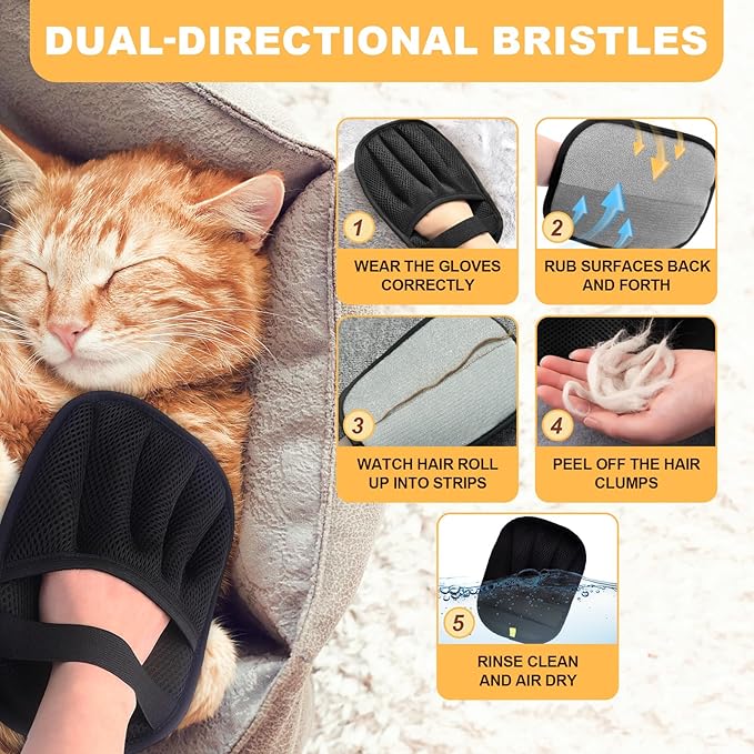 Pet Hair Removal Gloves for Cats & Dogs, 5-Finger Electrostatic Reusable Brush for Furniture, Carpet, Clothing & Car Seats - Washable Pet Hair Remover Tool (1 Piece)