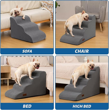 5-Step Dog Stairs and Ramp for High Bed, Non-Slip Sturdy Pet Steps for Small Dogs and Cats,22.2" H,Grey