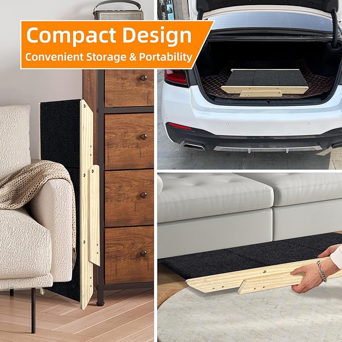 Dog Stairs/Ramp for Bed, Wooden 2-in-1 Foldable Pet Stairs & Ramp, Portable Dog Ladder Up to 180 Pound for Elderly/Short-Legged Dogs, 3 Steps for Beds, Couch, Cars