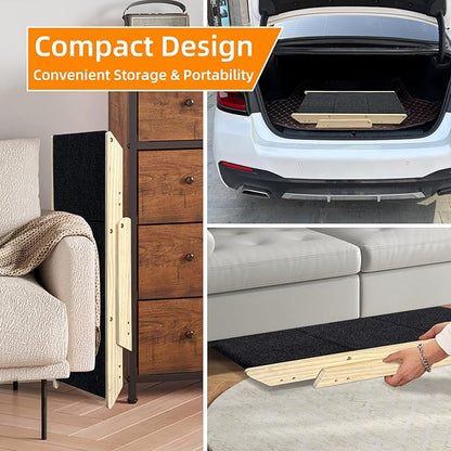 Dog Stairs/Ramp for Bed, Wooden 2-in-1 Foldable Pet Stairs & Ramp, Portable Dog Ladder Up to 180 Pound for Elderly/Short-Legged Dogs, 3 Steps for Beds, Couch, Cars