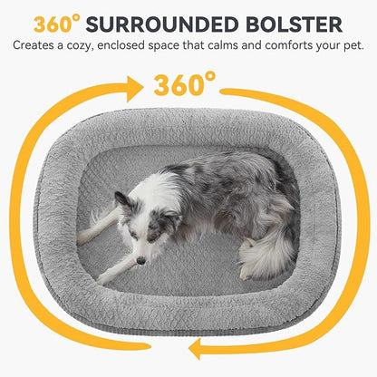 JOEJOY Orthopedic Dog Bed for Medium Dogs, Egg-Crate Memory Foam Pet Bed with Bolster Sides, Waterproof Lining, Removable Washable Cover & Non-Slip Bottom, Light Grey