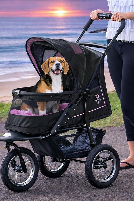 Pet Gear No-Zip NV Pet Stroller for Cats/Dogs, Zipperless Entry, Easy One-Hand Fold, Gel-Filled Tires, Plush Pad + Weather Cover Included, Pink Diamond