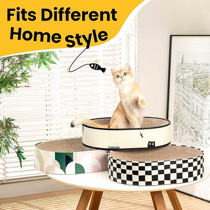Large Oval Cat Scratcher Bowl, Cardboard Cat Scratching Pad & Lounge Bed, High-Density Reversible Cat Nest for Large Indoor Cats, Furniture Protector with Ergonomic Curve, Gift Catnip Included