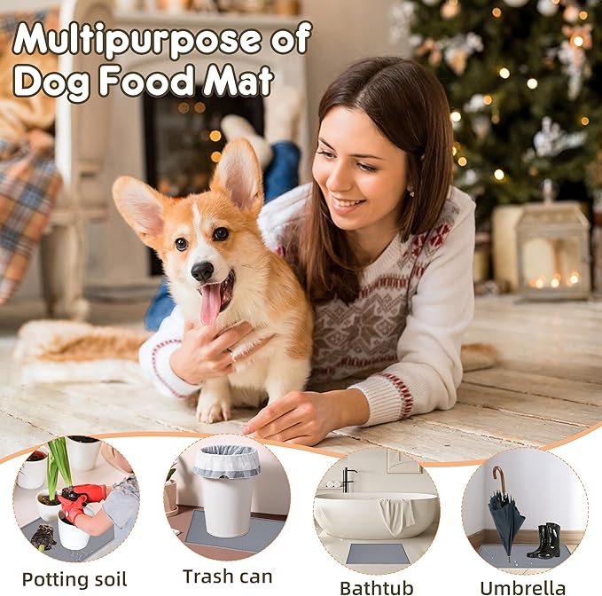 Dog Cat Food Mat for Food and Water Silicone Pet Feeding Mat Water Bowl Dish Mats for Floors Waterproof Nonslip Placemat Tray to Stop Messes on Floor