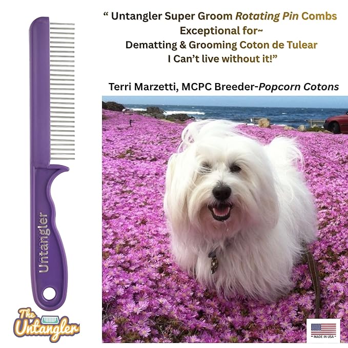 Super-Groom Combs with Smooth Rotating Teeth for Painless Mat Removal (Royal Purple, 30 Fine-Spaced teeth)