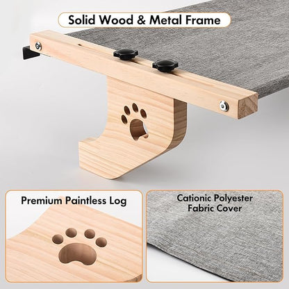 AMOSIJOY Cat Sill Window Perch Sturdy Cat Hammock Window Seat with Wood & Metal Frame for Large Cats, Easy to Adjust Cat Bed for Windowsill, Bedside, Drawer and Cabinet