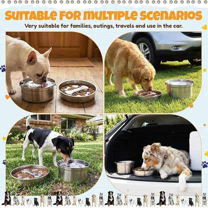Vesici Slow Feeder Dog Bowls Set 3.2l No Spill Water Bowl and 2 Cups Stainless Steel Dog Slow Feeder Food Bowl Puppy or Cat Food Holder Dishwasher Pet Supplies