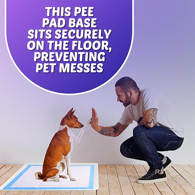 TidyFriend Dog Pee Pad Holder Tray Fits for 28” x 34” Wee Wee Pee Pads - Stable Grip, Raised Edges, Quick-Wipe Silicone Surface Dog Potty Tray Holder for Indoor Flooring Protection (White)