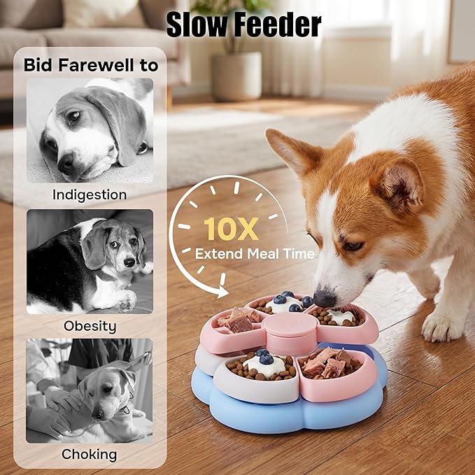 Slow Feeder Dog Bowl 3 Levels - Non-Slip Puzzle Enrichment Toy for Small Medium Breeds, Reduces Boredom and Anxiety, Colorful, BPA-Free