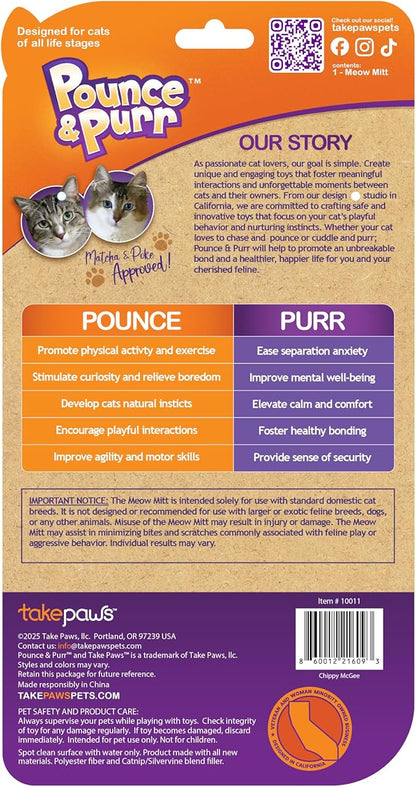 Pounce & Purr® Meow Mitt Wearable Cat Toy – Cat Wrestling Glove, “Chippy McGee” Plush Mitten with Catnip & Silvervine, Crinkle Sounds & Dangling Arms for Bonding Play with Cats & Kittens (Squirrel)