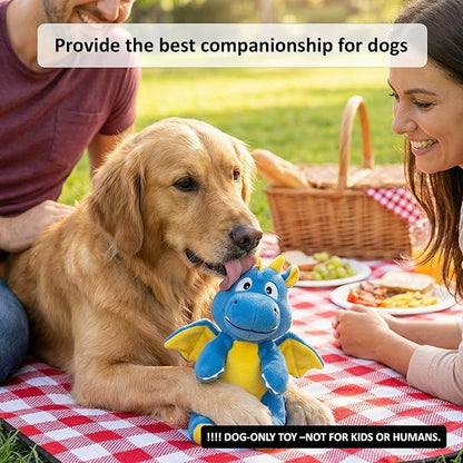 Squeaky Plush Dragon Dog Chew Toy - 8.3‘’X9‘’ Dog Toy for Small/Medium Dogs to Keep Pups Busy，Chewer Dog Toy with Crinkle Paper（Blue）