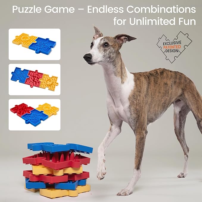 HowGo Puzzle Slow Feeder Lick Mat for Dogs, 38+ Suction Cups | Non-Slip Heavy Duty Maze Enrichment Bowl BPA-Free Silicone | Reduce Boredom Anxiety Free Combination (1PC, Blue)