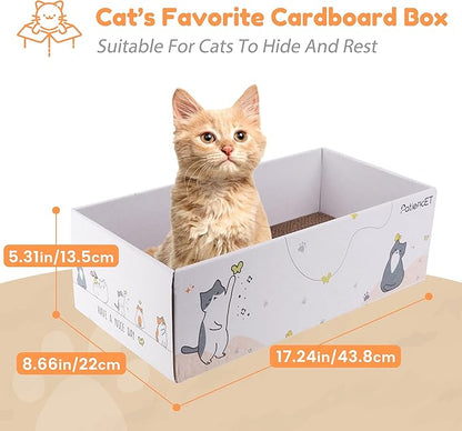 PatiencET 4 Pack Cat Scratch Pad with Box, Cardboard Cat Scratcher for Indoor Cats, Reversible Scratcher with Catnips Box Bed Desigh for Small Medium Cat Kitten, Scratching Board for Cats