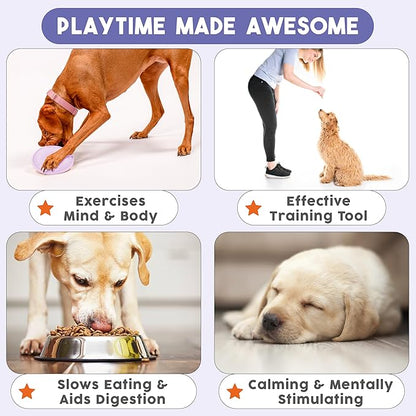 Awoo Flying Saucer Toy - 3-in-1 Silicone Dog Treat Puzzle, Lick Mat and Slow Feeder - for Wet and Dry Food - Dishwasher Safe Pet Toy - Enrichment Game for Dogs up to 30 lbs - Small (Lavender)