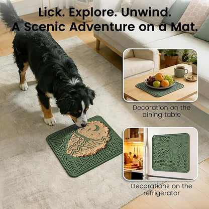 OHMO Lick Mat for Dogs and Cats Nature Design(Extra Large 1pc) Easy to Clean Pet Slow Feeder with Suction Cups, Enrichment for Anxiety Relief and Boredom Reduction(Olive Green)