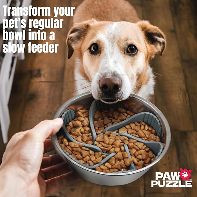 Palz&Co Paw Puzzles Slow Feeder Dog Bowl Insert - 4" Round Silicone Insert for Small Pet Bowls, Orange - Promotes Healthier Eating & Mental Stimulation, Dishwasher Safe