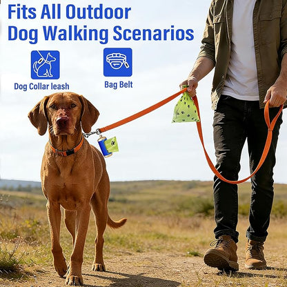 Dog Poop Bag Dispenser, Upgraded Aluminum Poop Bag Holders for Leashes, Durable Leakproof Pet Waste Holder w/Carabiner Clip, 2 Rolls Waste Bags Included, Outdoor Dog Walking Travel (Blue)