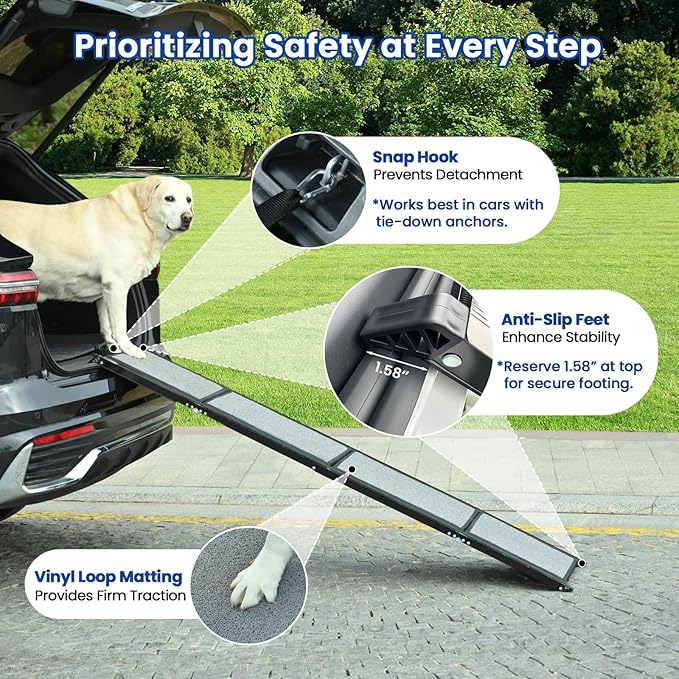 Dog Ramp for Car, Pawlify 71" x 17.3" Dog Ramps for Large Dogs with Anti-Pinch Handle and Anti-Slip Rug Surface, Folding Dog Ramp Up to 250LBS, Portable Dogs Car Ramp for SUV, Trucks